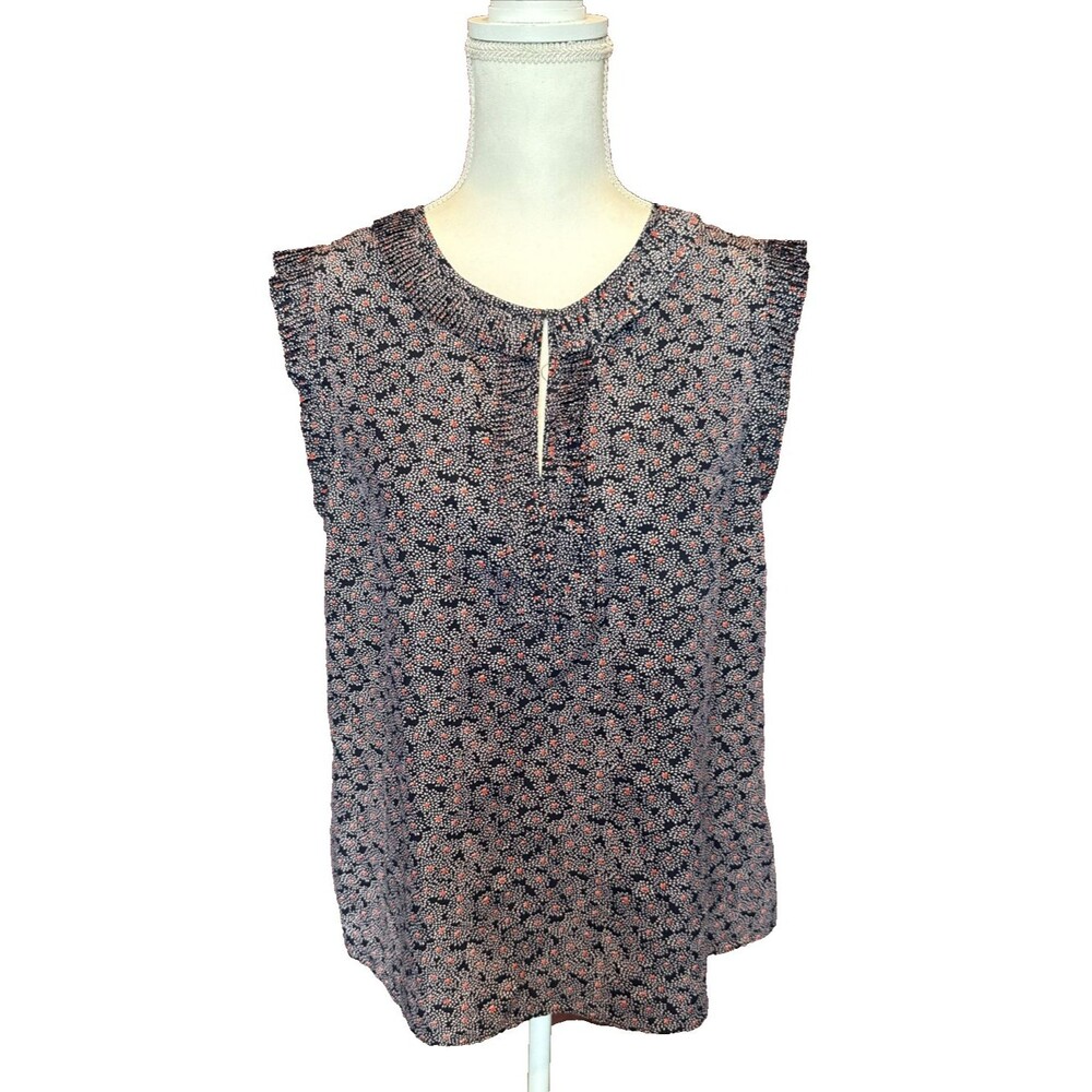Boden Sleeveless Blouse Women's 10 Ruffle Split Neck Abstract Floral Career
